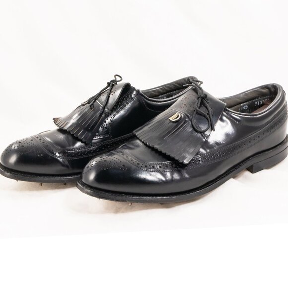 Vintage Dexter Medina Golf Shoes Black Brogue Cap Toe Kiltie Derby 11.5D - Picture 2 of 8